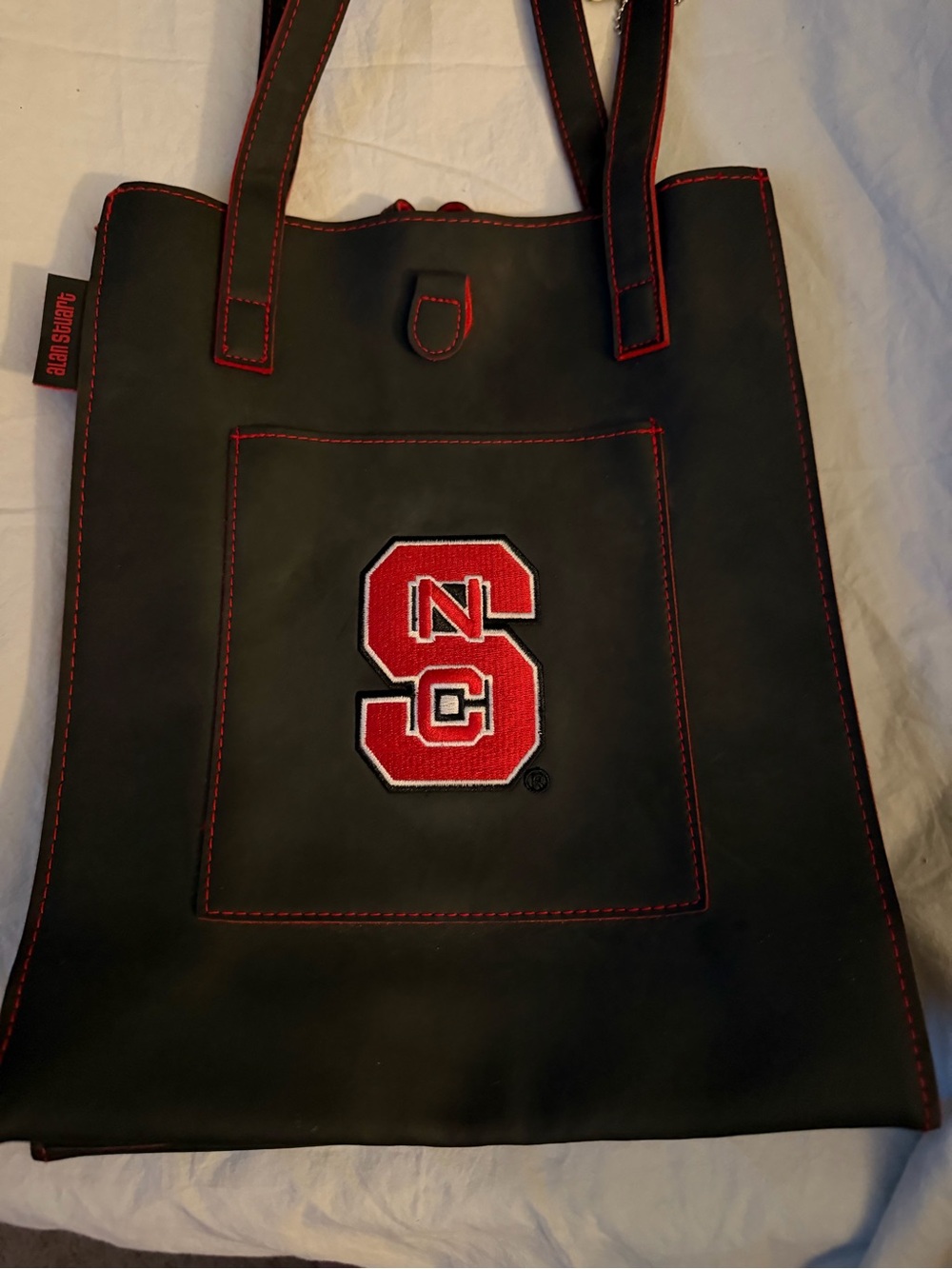 #528 NC State Black & Red Leather Tote Bag